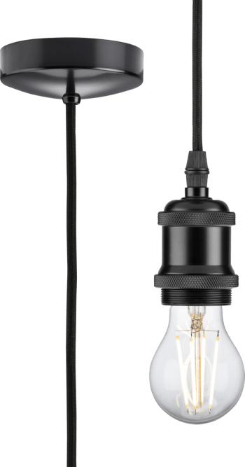 1.8m E27 Vintage Pendant Set - Matt Black