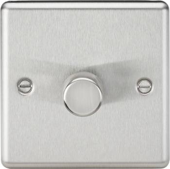 Knightsbridge Round Edge Brushed Chrome 1 Gang 2-Way 10-200W (5-150W LED) Trailing Edge Dimmer