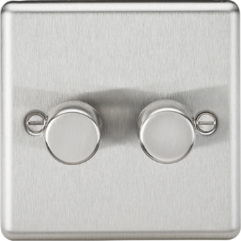 Knightsbridge Round Edge Brushed Chrome 2 Gang 2-Way 10-200W (5-150W LED) Trailing Edge Dimmer