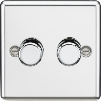 Knightsbridge Round Edge Polished Chrome 2 Gang 2-Way 10-200W (5-150W LED) Trailing Edge Dimmer
