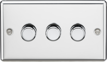 Knightsbridge Round Edge Polished Chrome 3 Gang 2-Way 10-200W (5-150W LED) Trailing Edge Dimmer
