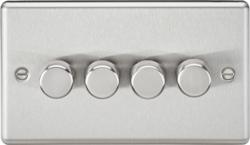 Knightsbridge Round Edge Brushed Chrome 4 Gang 2-Way 10-200W (5-150W LED) Trailing Edge Dimmer
