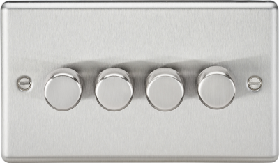 Knightsbridge Round Edge Brushed Chrome 4 Gang 2-Way 10-200W (5-150W LED) Trailing Edge Dimmer
