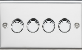 Knightsbridge Round Edge Polished Chrome 4 Gang 2-Way 10-200W (5-150W LED) Trailing Edge Dimmer