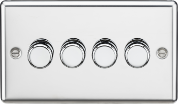 Knightsbridge Round Edge Polished Chrome 4 Gang 2-Way 10-200W (5-150W LED) Trailing Edge Dimmer