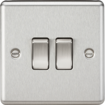 Knightsbridge Round Edge Brushed Chrome 2 Gang 10 Amp 2 Way Light Switch