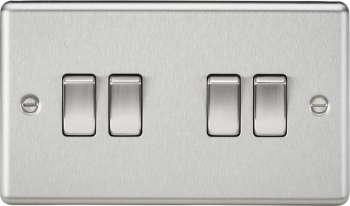 Knightsbridge Round Edge Brushed Chrome 4 Gang 10 Amp 2 Way Light Switch