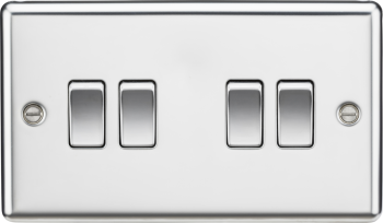 Knightsbridge Round Edge Polished Chrome 4 Gang 10 Amp 2 Way Light Switch