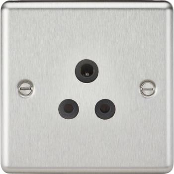 Knightsbridge Round Edge Brushed Chrome 5A Unswitched Socket with Black Inserts