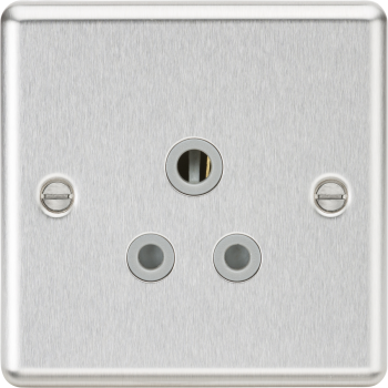 Knightsbridge Round Edge Brushed Chrome 5A Unswitched Socket with Grey Inserts