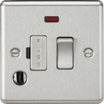 Knightsbridge Round Edge Brushed Chrome 13A Switched Fused Spur Unit with Neon & Flex Outlet