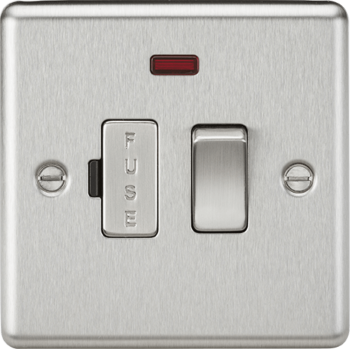 Knightsbridge Round Edge Brushed Chrome 13A Switched Fused Spur Unit with Neon