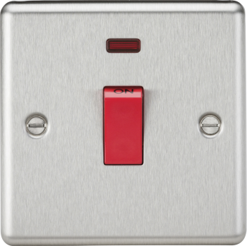 Knightsbridge Round Edge Brushed Chrome 45 Amp Double Pole Switch with Neon