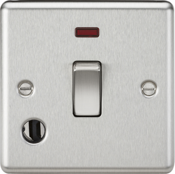 Knightsbridge Round Edge Brushed Chrome 1 Gang 20A Double Pole Switch with Neon & Flex Outlet