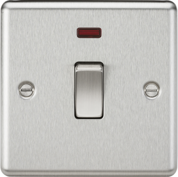 Knightsbridge Round Edge Brushed Chrome 1 Gang 20A Double Pole Switch with Neon