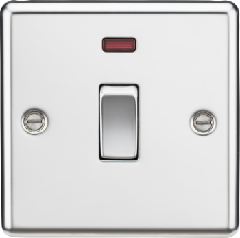 Knightsbridge Round Edge Polished Chrome 1 Gang 20A Double Pole Switch with Neon