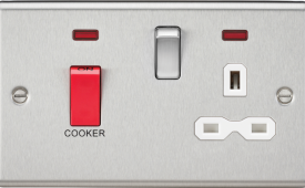 Knightsbridge Round Edge Brushed Chrome 45A Double Pole Cooker Switch with White Inserts & Neon