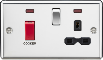 Knightsbridge Round Edge Polished Chrome 45A DP Cooker Switch & 13A Switched Socket with Neons