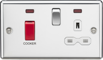 Knightsbridge Round Edge Polished Chrome 45A Double Pole Cooker Switch with White Inserts & Neon