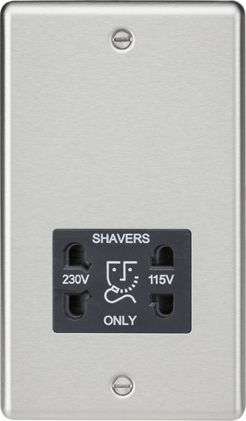Knightsbridge Rounded Edge Brushed Chrome 115-230V Dual Voltage Shaver Socket with Black Insert