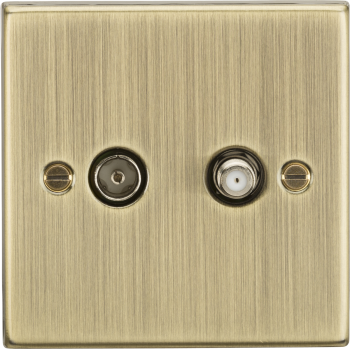 Knightsbridge Square Edge Antique Brass TV & SAT TV Outlet (isolated)