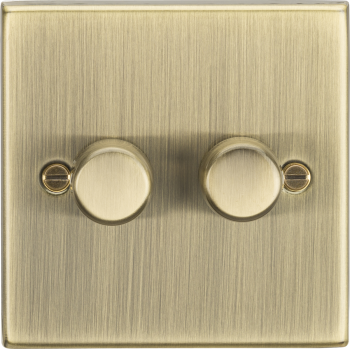 Knightsbridge Square Edge Antique Brass 2 Gang 2-Way 10-200W (5-150W LED) Trailing Edge Dimmer