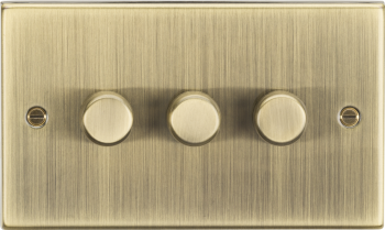 Knightsbridge Square Edge Antique Brass 3 Gang 2-Way 10-200W (5-150W LED) Trailing Edge Dimmer