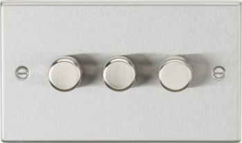 Knightsbridge Brushed Chrome 3 Gang 2-Way 10-200W (5-150W LED) Trailing Edge Dimmer