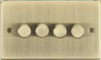 Knightsbridge Square Edge Antique Brass 4 Gang 2-Way 10-200W (5-150W LED) Trailing Edge Dimmer