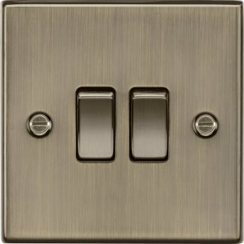 Knightsbridge Square Edge Antique Brass 10AX 2 Gang 2-way Plate Switch
