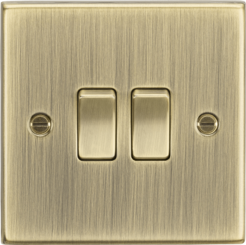 Knightsbridge Square Edge Antique Brass 10AX 2 Gang 2 Way Plate Switch