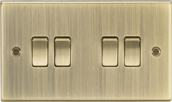 Knightsbridge Square Edge Antique Brass 10AX 4 Gang 2 Way Plate Switch