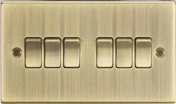Knightsbridge Square Edge Antique Brass 10AX 6 Gang 2 Way Plate Switch