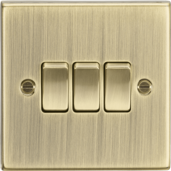 Knightsbridge Square Edge Antique Brass 10AX 3 Gang 2 Way Plate Switch