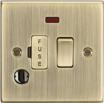Knightsbridge Square Edge Antique Brass 13A Switched Fused Spur Unit with Neon & Flex Outlet