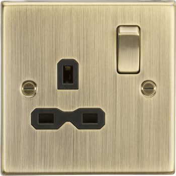 Knightsbridge Square Edge Antique Brass 13A 1 Gang DP Switched Socket with Black Insert