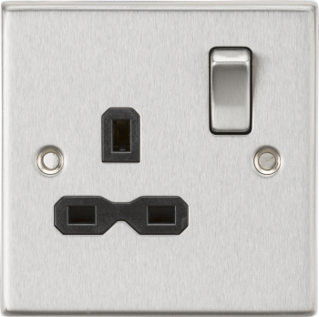 Knightsbridge Raised Square Edge Brushed Chrome 13A 1 Gang DP Switched Socket with Black Insert