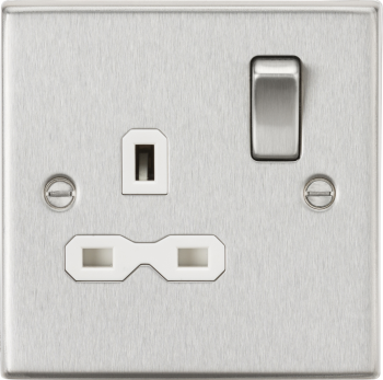Knightsbridge Raised Square Edge Brushed Chrome 13A 1 Gang DP Switched Socket with White Insert