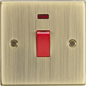 Knightsbridge Square Edge Antique Brass 45A DP Switch with Neon (single size)