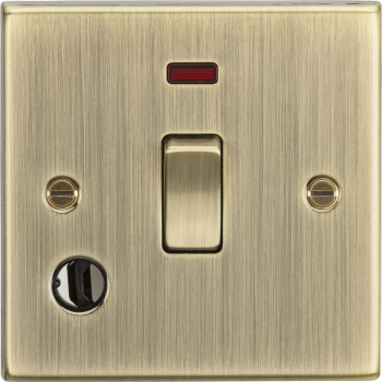 Knightsbridge Square Edge Antique Brass 20A 1 Gang DP Switch with Neon & Flex Outlet