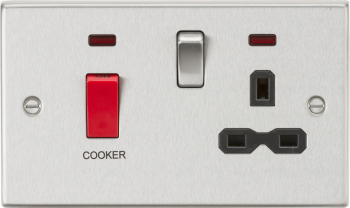 Knightsbridge Polished Chrome 45A DP Cooker Switch & 13A Switched Socket with Neons & Black Insert