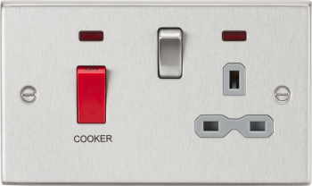 Knightsbridge Polished Chrome 45A DP Cooker Switch & 13A Switched Socket with Neons & Grey Insert