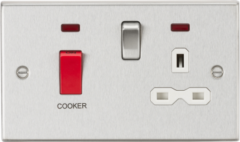 Knightsbridge Polished Chrome 45A DP Cooker Switch & 13A Switched Socket with Neons & White Insert