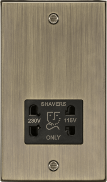 Knightsbridge Square Edge Antique Brass 115/230V Dual Voltage Shaver Socket (Black Insert)