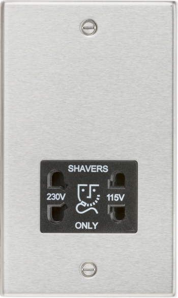Knightsbridge Raised Square Edge Brushed Chrome 115/230V Dual Voltage Shaver Socket with Black Insert