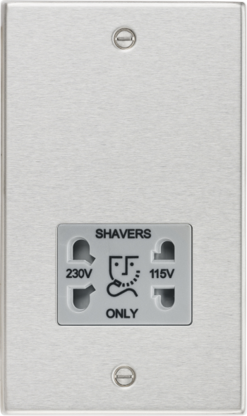 Knightsbridge Raised Square Edge Brushed Chrome 115/230V Dual Voltage Shaver Socket with Grey Insert