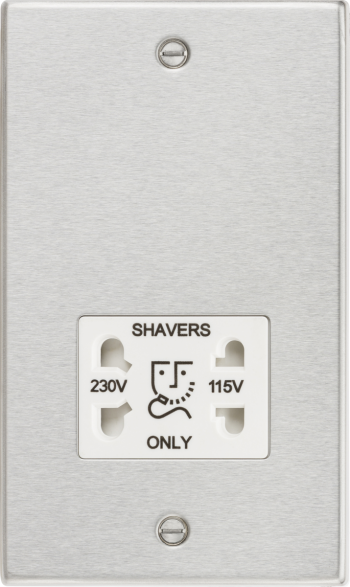 Knightsbridge Raised Square Edge Brushed Chrome 115/230V Dual Voltage Shaver Socket with White Insert