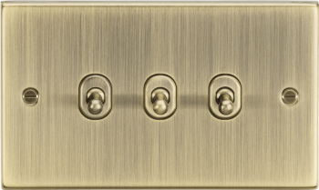 Knightsbridge Square Edge Antique Brass 10AX 3 Gang 2 Way Toggle Switch