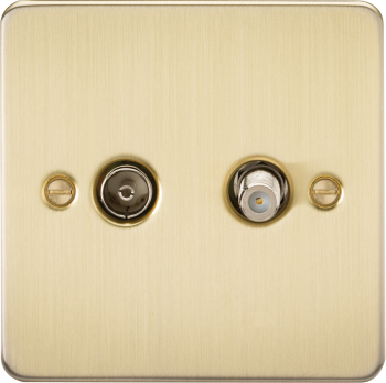 Knightsbridge Flat Plate Brushed Brass TV & SAT TV Outlet (isolated)