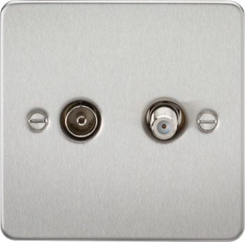 Knightsbridge Flat Plate Brushed Chrome TV & SAT TV Outlet (isolated)